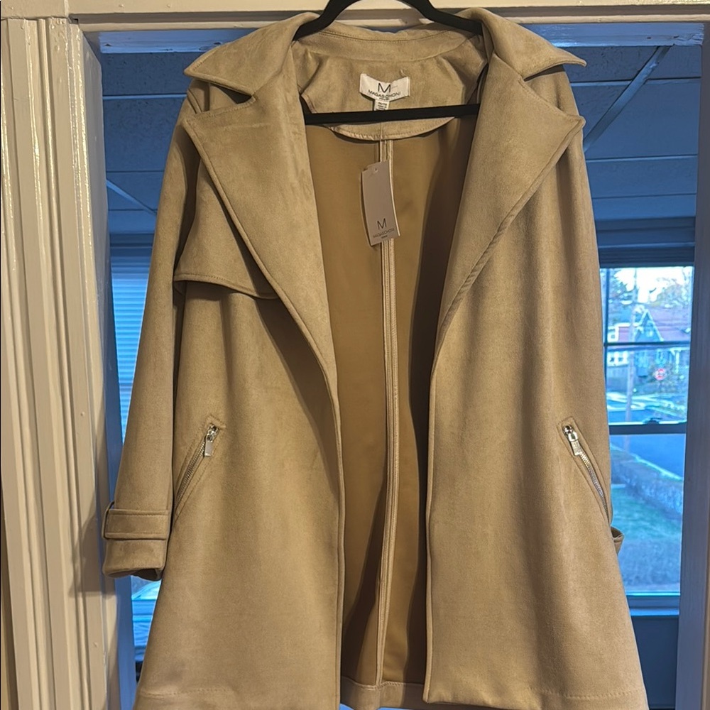 Women's faux suede tan trench
